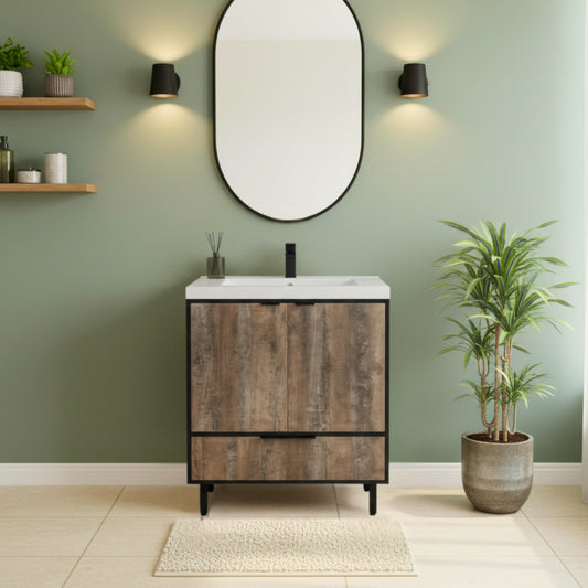 London 36" Single Sink Free Standing Cultured Marble Top Bathroom Vanity - Whiskey