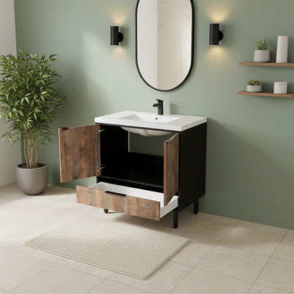 London 36" Single Sink Free Standing Cultured Marble Top Bathroom Vanity - Whiskey