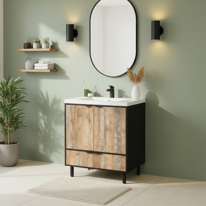 London 36" Single Sink Free Standing Cultured Marble Top Bathroom Vanity - Whiskey