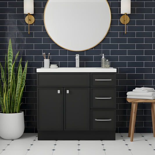 Manhattan 36" Single Sink Free Standing Cultured Marble Top Bathroom Vanity - Black