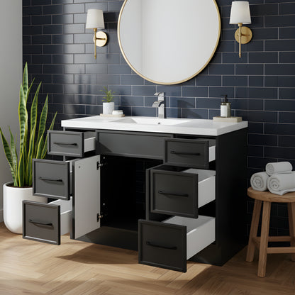 Manhattan 48" Single Sink Free Standing Cultured Marble Top Bathroom Vanity - Black