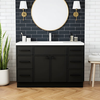 Manhattan 48" Single Sink Free Standing Cultured Marble Top Bathroom Vanity - Black