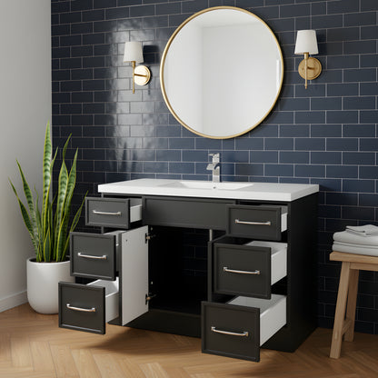 Manhattan 48" Single Sink Free Standing Cultured Marble Top Bathroom Vanity - Black