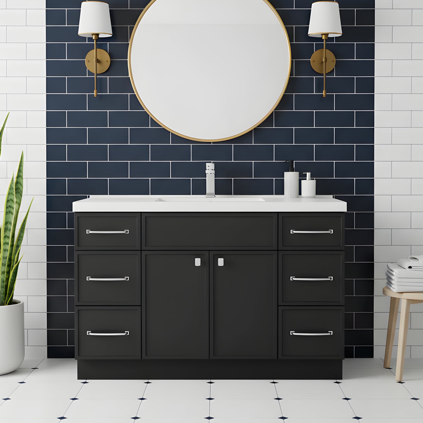 Manhattan 48" Single Sink Free Standing Cultured Marble Top Bathroom Vanity - Black