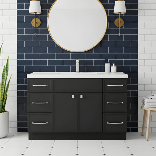 Manhattan 48" Single Sink Free Standing Cultured Marble Top Bathroom Vanity - Black