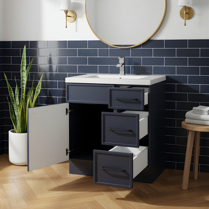 Manhattan 30" Single Sink Free Standing Cultured Marble Top Bathroom Vanity - Blue