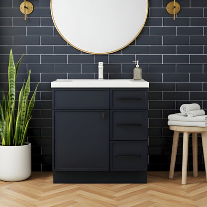 Manhattan 30" Single Sink Free Standing Cultured Marble Top Bathroom Vanity - Blue