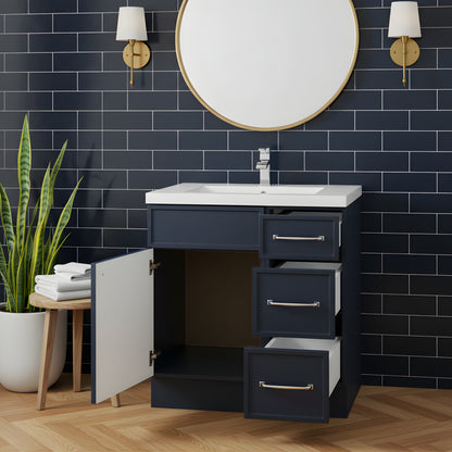 Manhattan 30" Single Sink Free Standing Cultured Marble Top Bathroom Vanity - Blue