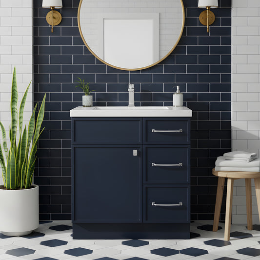 Manhattan 30" Single Sink Free Standing Cultured Marble Top Bathroom Vanity - Blue