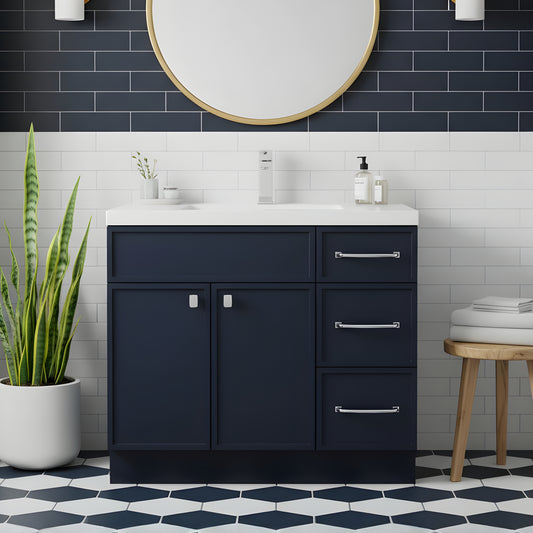 Manhattan 36" Single Sink Free Standing Cultured Marble Top Bathroom Vanity - Blue