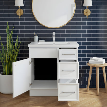 Manhattan 30" Single Sink Free Standing Cultured Marble Top Bathroom Vanity - White