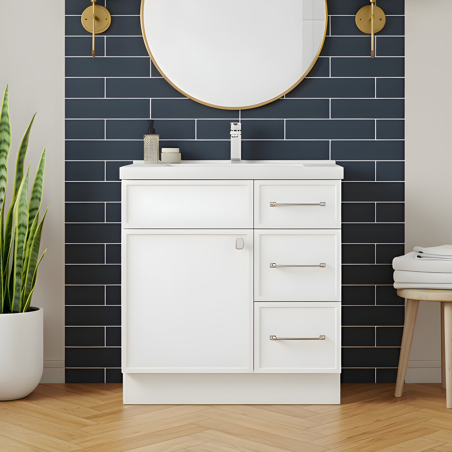 Manhattan 30" Single Sink Free Standing Cultured Marble Top Bathroom Vanity - White