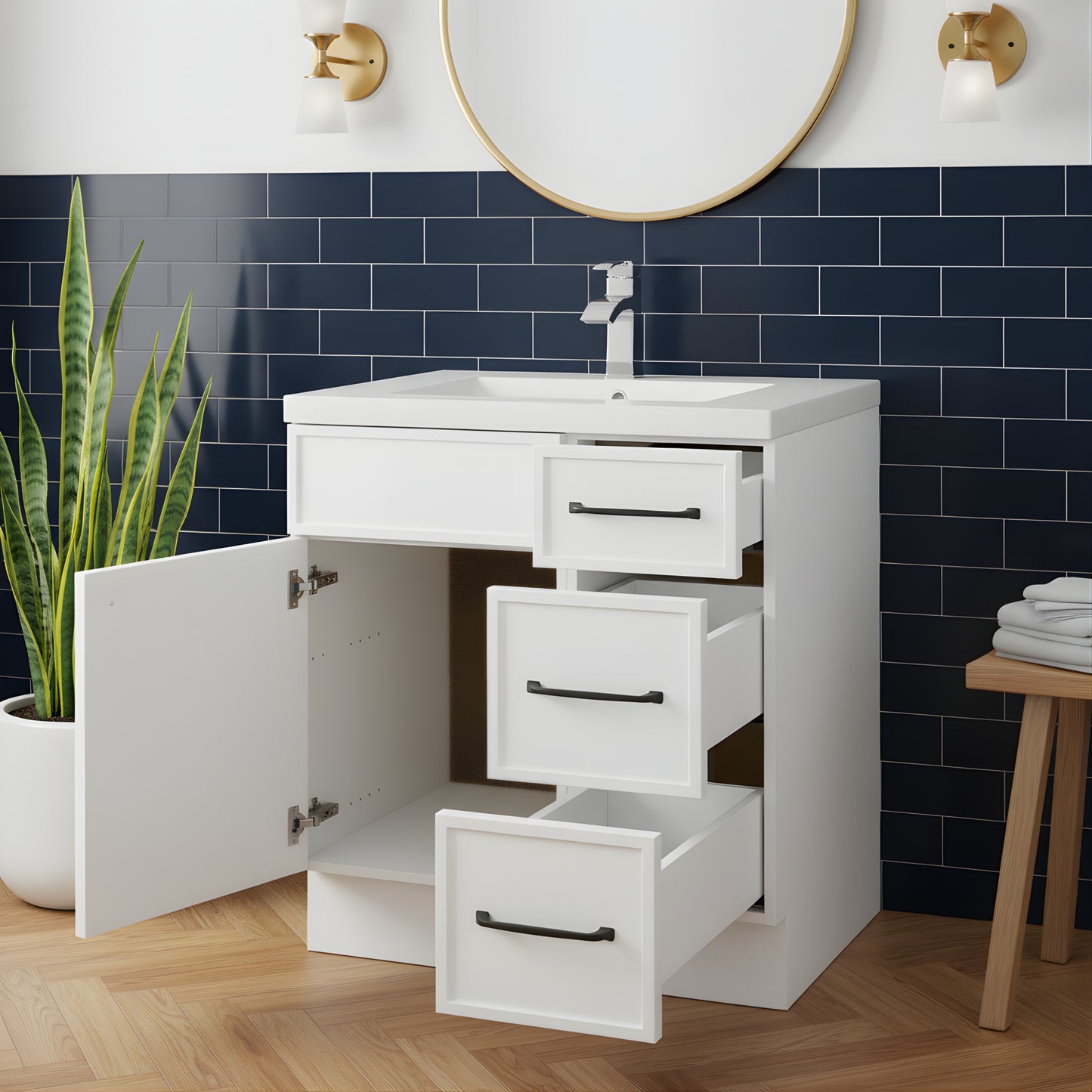 Manhattan 30" Single Sink Free Standing Cultured Marble Top Bathroom Vanity - White