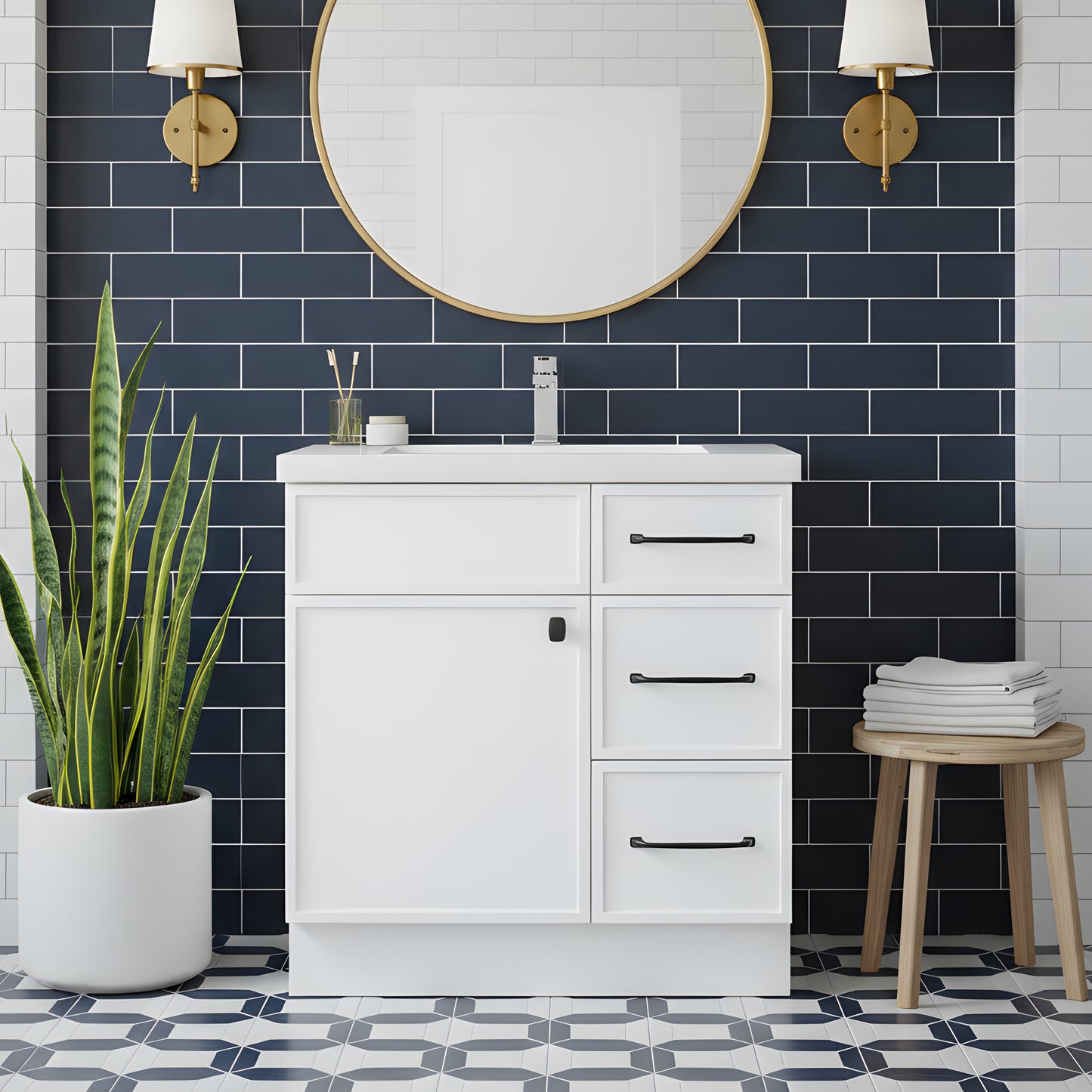 Manhattan 30" Single Sink Free Standing Cultured Marble Top Bathroom Vanity - White