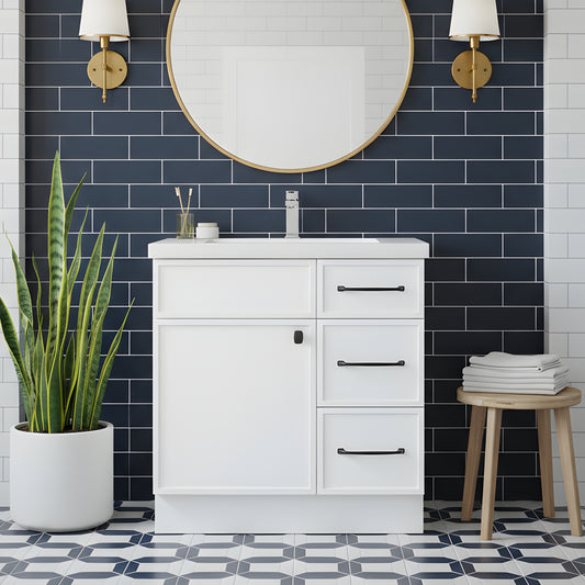 Manhattan 30" Single Sink Free Standing Cultured Marble Top Bathroom Vanity - White