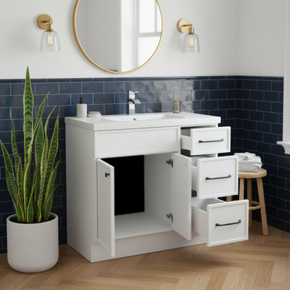 Manhattan 36" Single Sink Free Standing Cultured Marble Top Bathroom Vanity - White