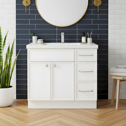 Manhattan 36" Single Sink Free Standing Cultured Marble Top Bathroom Vanity - White