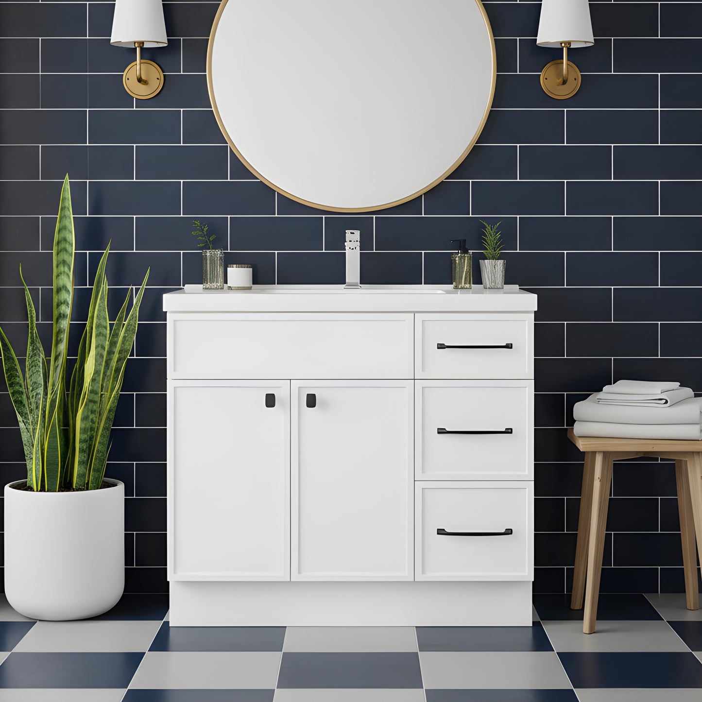 Manhattan 36" Single Sink Free Standing Cultured Marble Top Bathroom Vanity - White