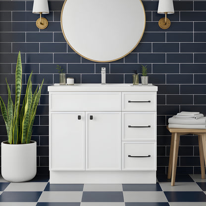 Manhattan 36" Single Sink Free Standing Cultured Marble Top Bathroom Vanity - White