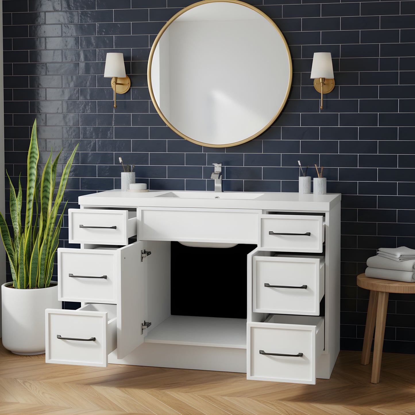 Manhattan 48" Single Sink Free Standing Cultured Marble Top Bathroom Vanity - White