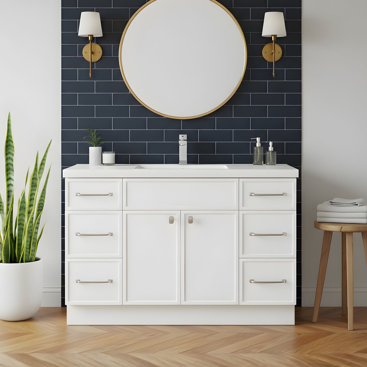 Manhattan 48" Single Sink Free Standing Cultured Marble Top Bathroom Vanity - White