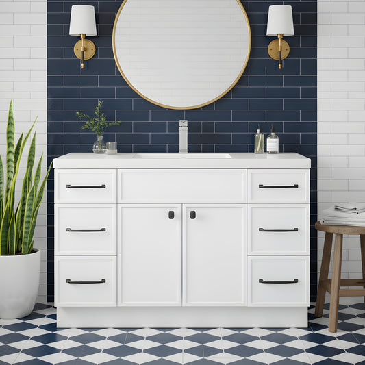 Manhattan 48" Single Sink Free Standing Cultured Marble Top Bathroom Vanity - White