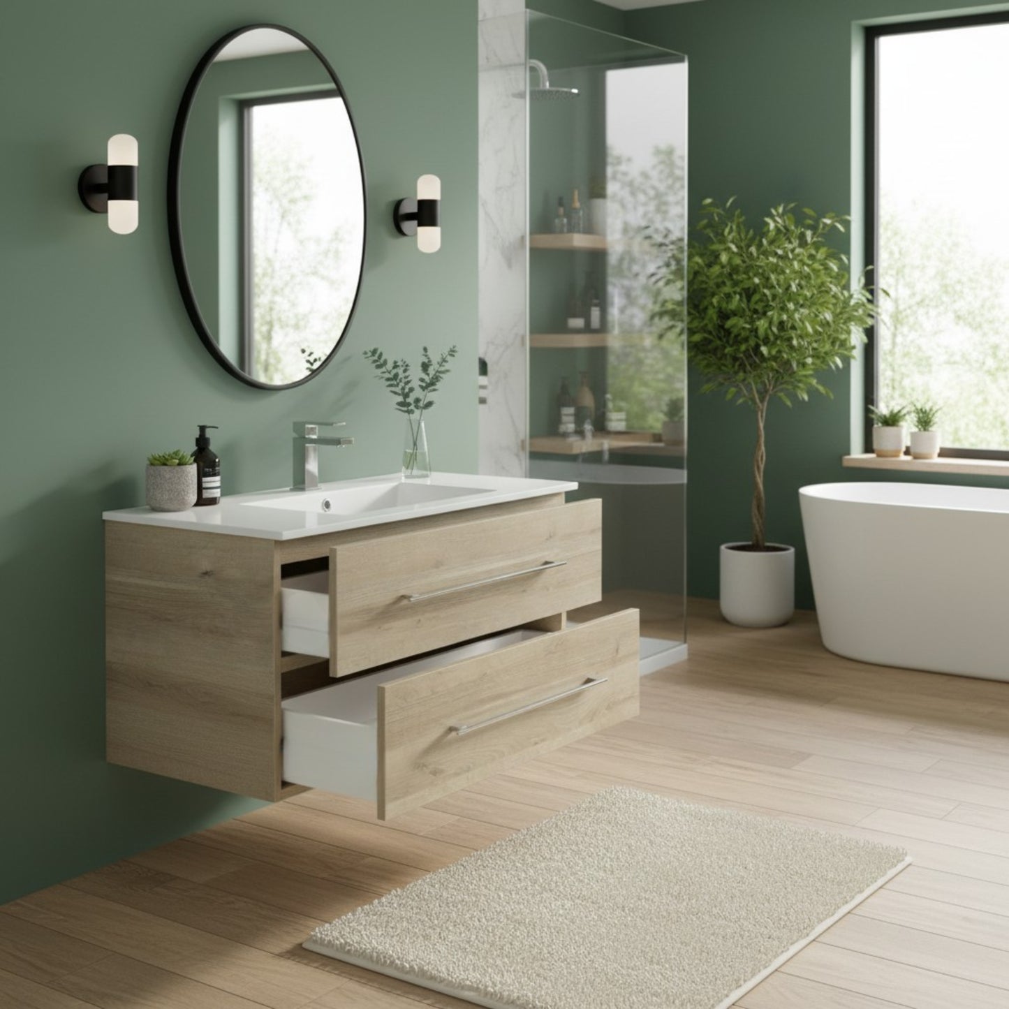 Kato 36" Single Sink Wall Mounted Cultured Marble Top Bathroom Vanity - Organic