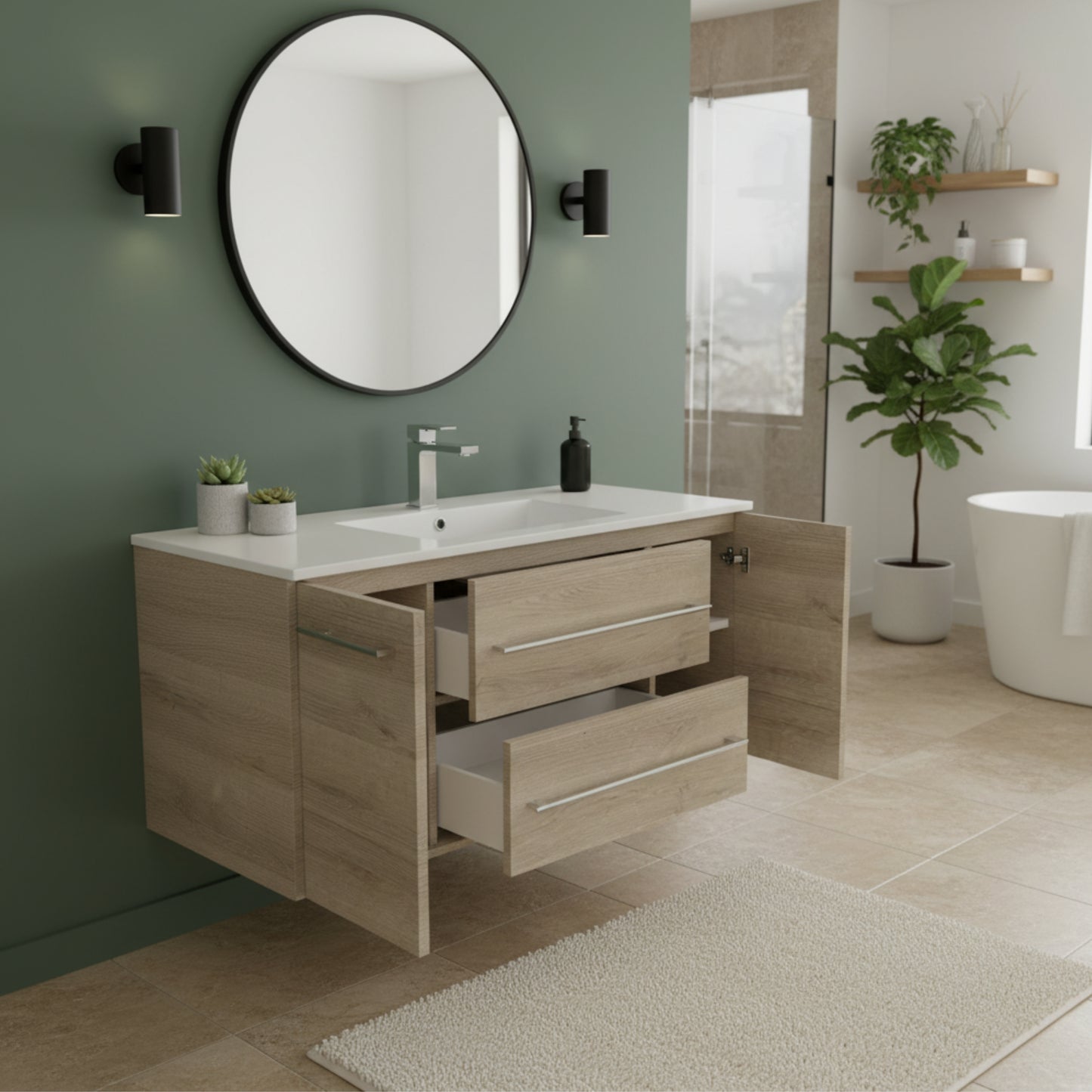 Kato 48" Single Sink Wall Mounted Cultured Marble Top Bathroom Vanity - Organic