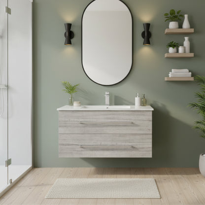 Kato 36" Single Sink Wall Mounted Cultured Marble Top Bathroom Vanity - Soho