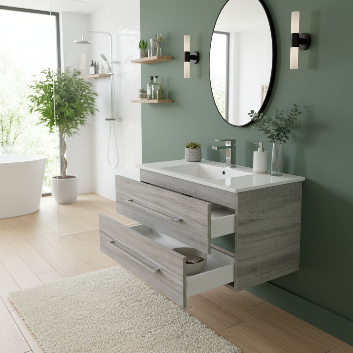 Kato 36" Single Sink Wall Mounted Cultured Marble Top Bathroom Vanity - Soho