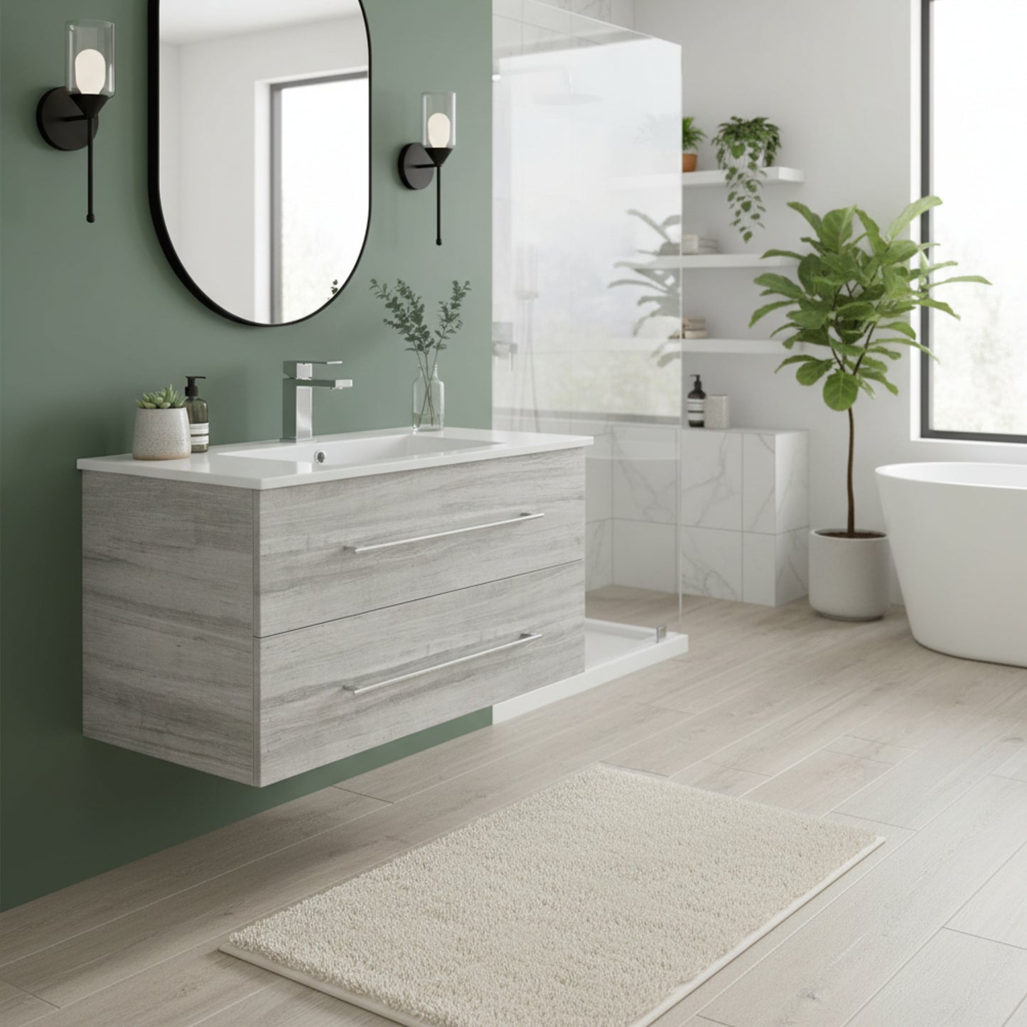 Kato 36" Single Sink Wall Mounted Cultured Marble Top Bathroom Vanity - Soho