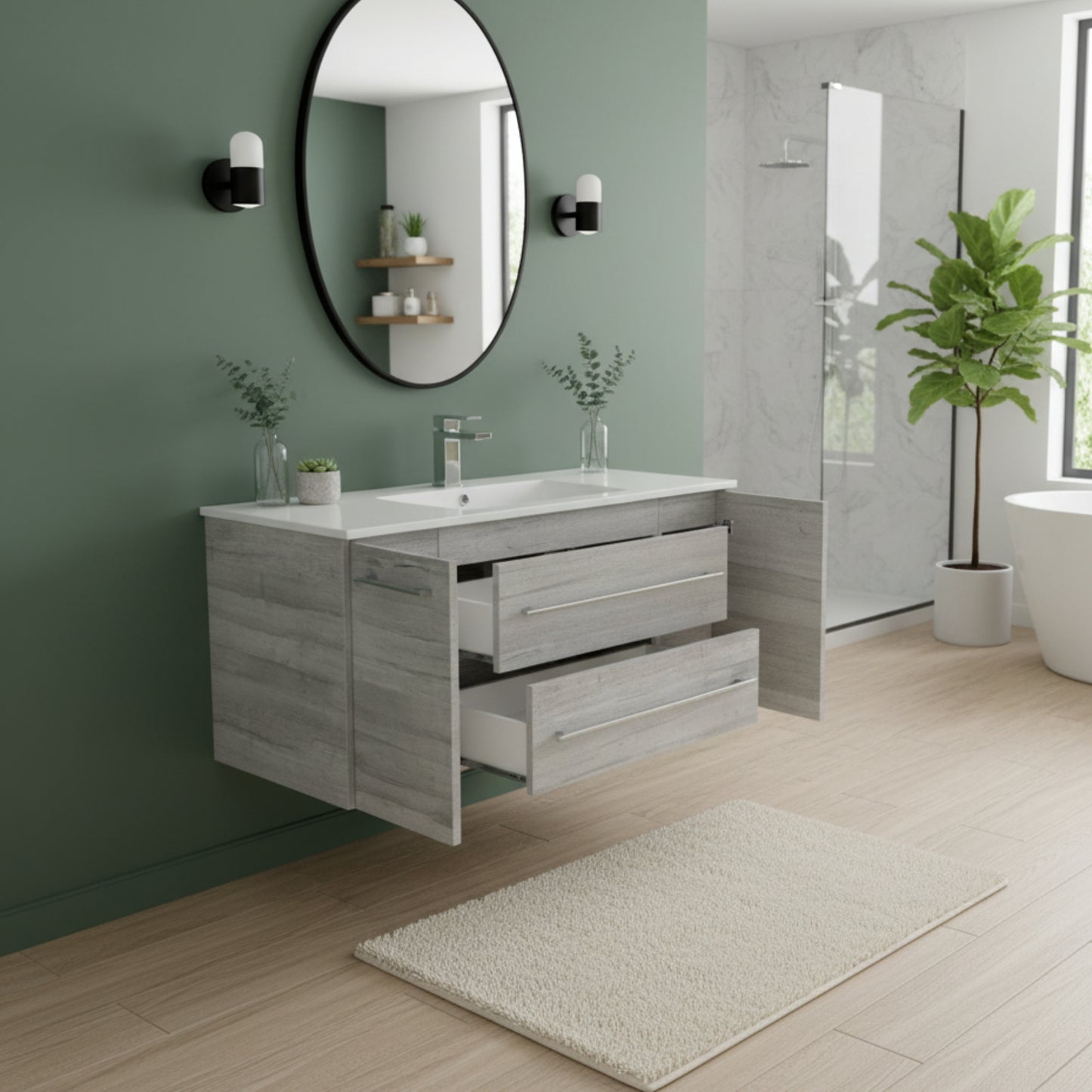 Kato 48" Single Sink Wall Mounted Cultured Marble Top Bathroom Vanity - Soho