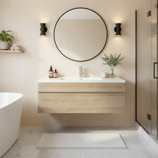 Trough 42" Wall Mount Modern Cultured Marble Top Bathroom Vanity - Organic