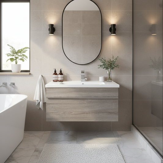 Trough 30" Wall Mount Modern Cultured Marble Top Bathroom Vanity - Dorato