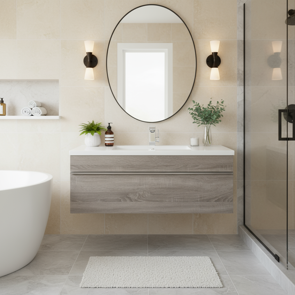 Trough 42" Wall Mount Modern Cultured Marble Top Bathroom Vanity - Dorato