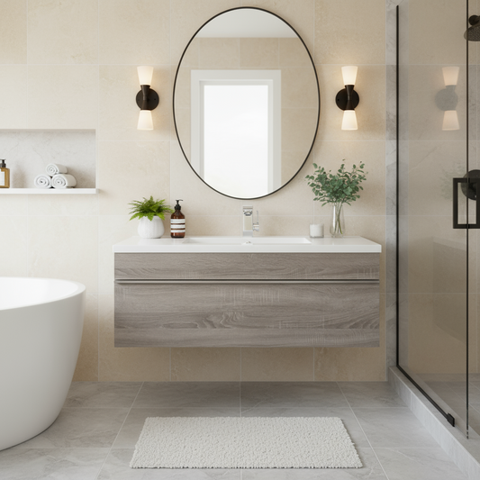 Trough 42" Wall Mount Modern Cultured Marble Top Bathroom Vanity - Dorato