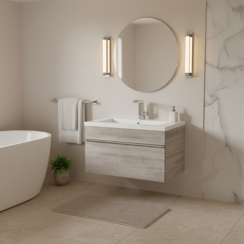 Trough 24" Wall Mount Modern Cultured Marble Top Bathroom Vanity - Soho